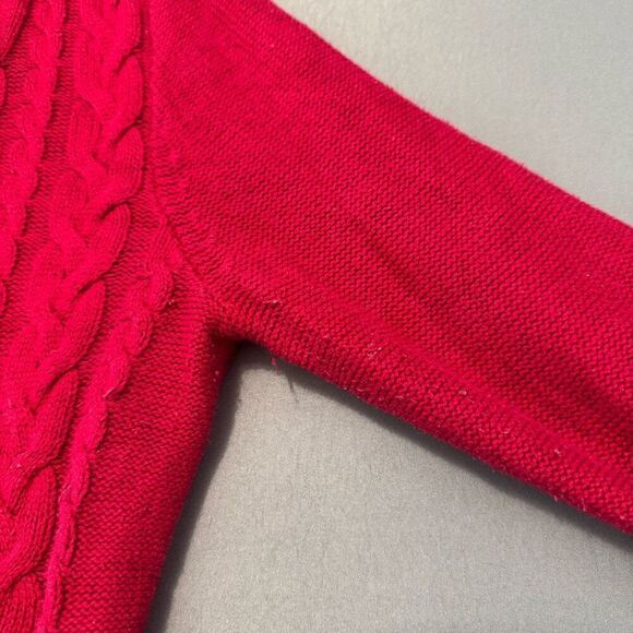 Chaps Ralph Lauren Women’s Red Cable Knit V-Neck Sweater Size Medium - Picture 3 of 8
